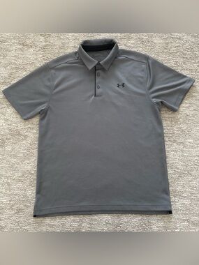 Under Armour HeatGear Polo Shirt Mens L Gray Loose Fit Performance Golf Striped